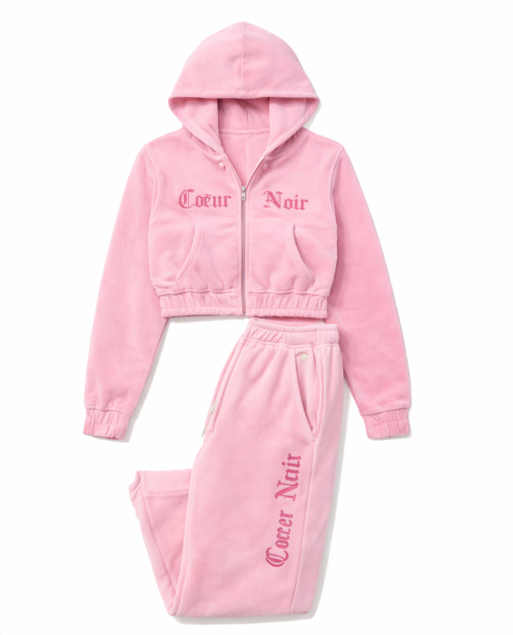 Custom Cœur Noir Embroidery Jogger Set™ – Oversized Cropped Hoodie & Joggers
