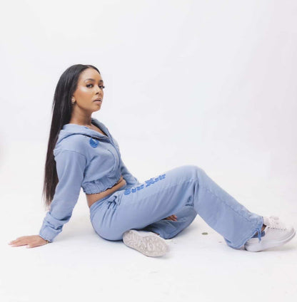 Custom Cœur Noir Embroidery Jogger Set™ – Oversized Cropped Hoodie & Joggers