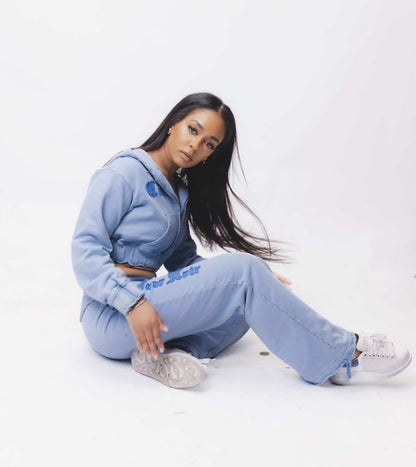 Custom Cœur Noir Embroidery Jogger Set™ – Oversized Cropped Hoodie & Joggers
