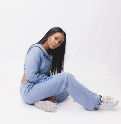 Custom Cœur Noir Embroidery Jogger Set™ – Oversized Cropped Hoodie & Joggers