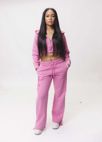 Custom Cœur Noir Embroidery Jogger Set™ – Oversized Cropped Hoodie & Joggers
