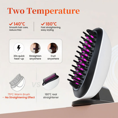 Portable Electric Heated Hair Straightener Brush – Fast Smooth Styling, Waterproof Design
