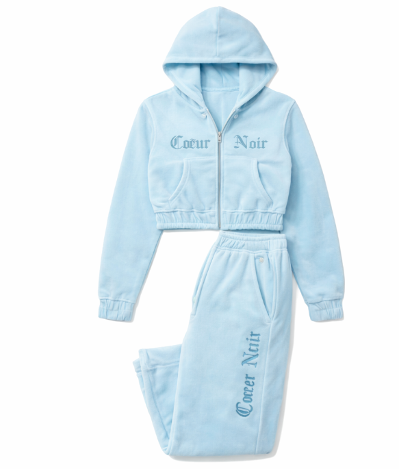 Custom Cœur Noir Embroidery Jogger Set™ – Oversized Cropped Hoodie & Joggers
