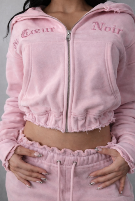 Custom Cœur Noir Embroidery Jogger Set™ – Oversized Cropped Hoodie & Joggers